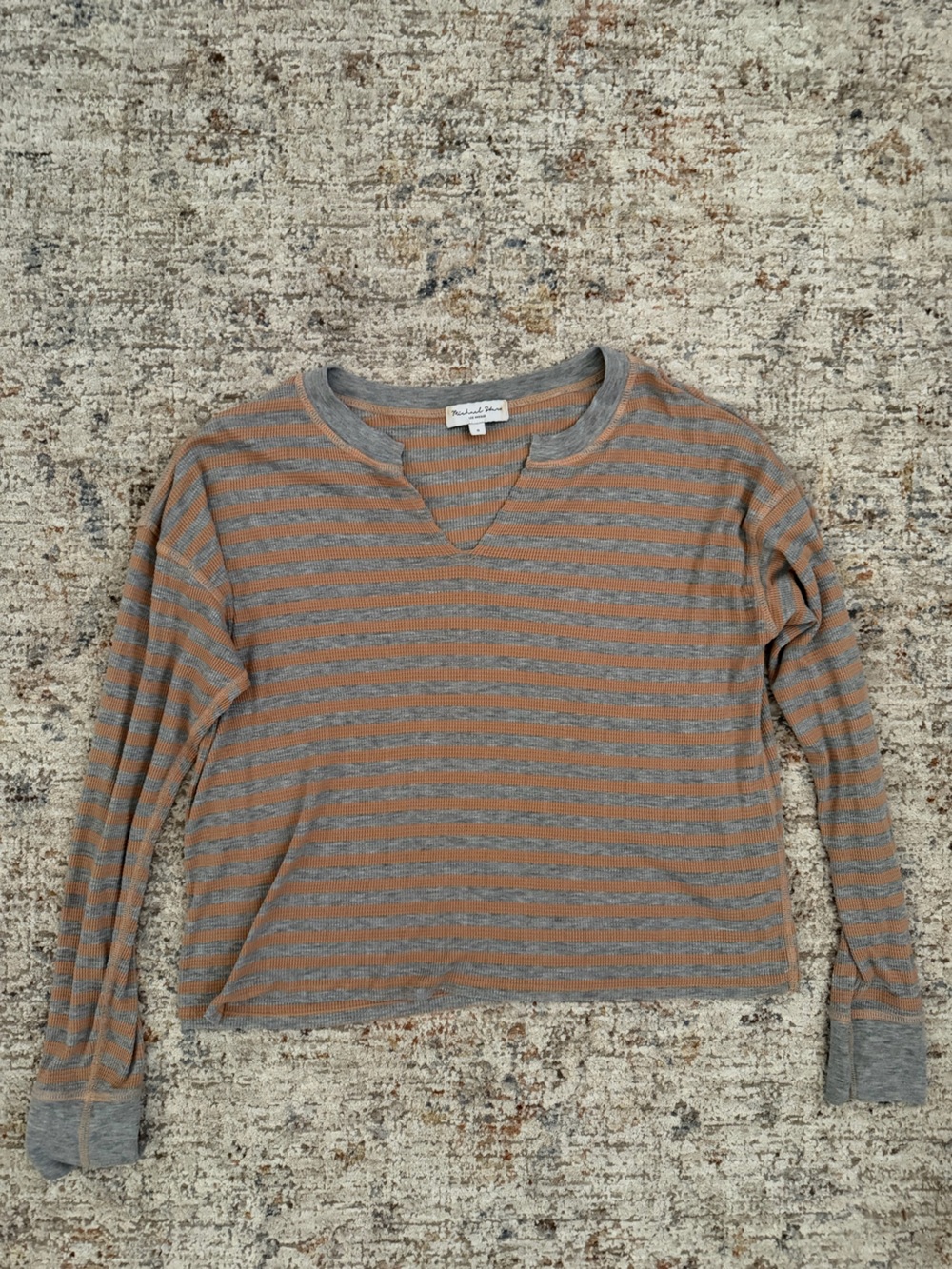 Michael Stars Gray and tan Striped Long Sleeve Top